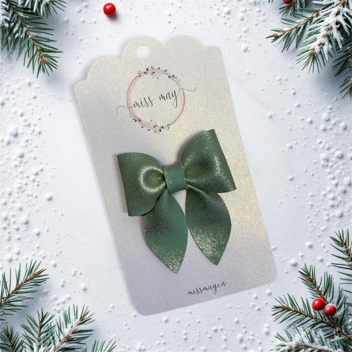 Handmade vegan leather Christmas hair bow for kids