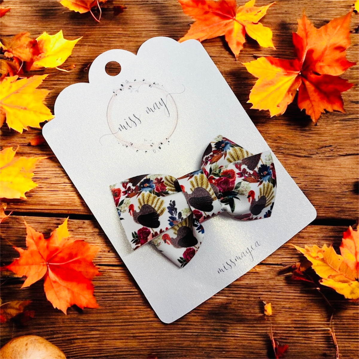Handmade vegan leather Thanksgiving hair bow in fall colors