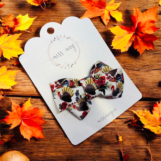 Handmade vegan leather Thanksgiving hair bow in fall colors